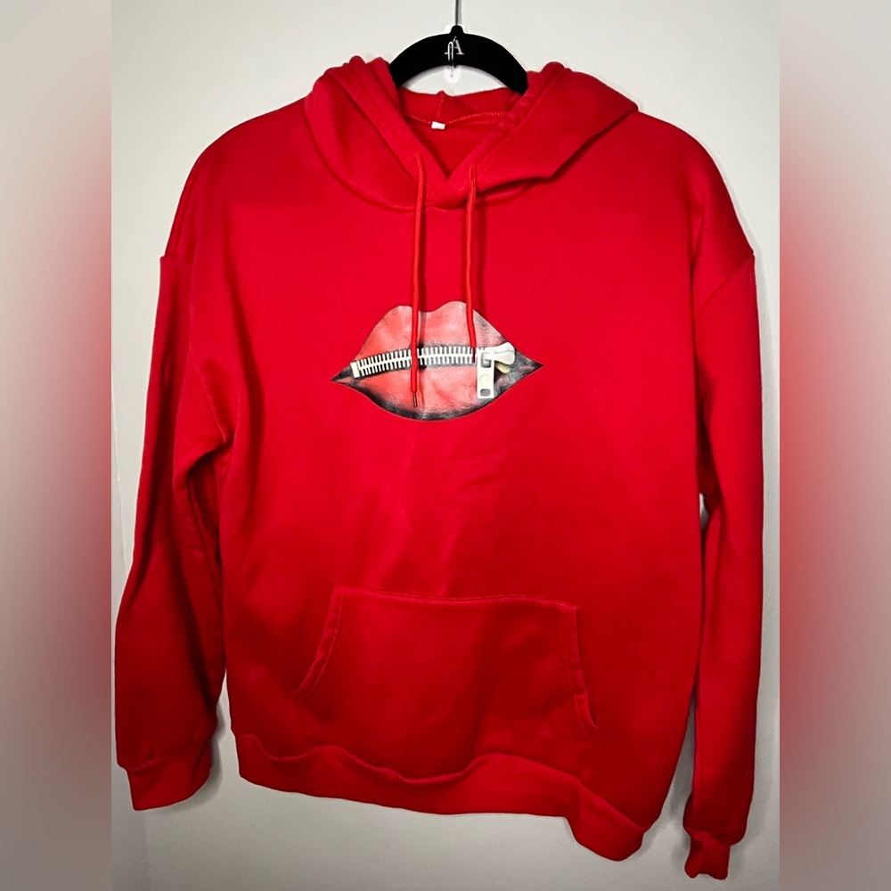Red Zipped Lips Hoodie Women’s Size Large